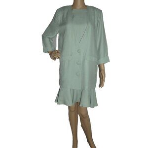 Vintage Nina Piccalino Dress & Jacket 8P Sage Green Sleeveless flounce 8S petite